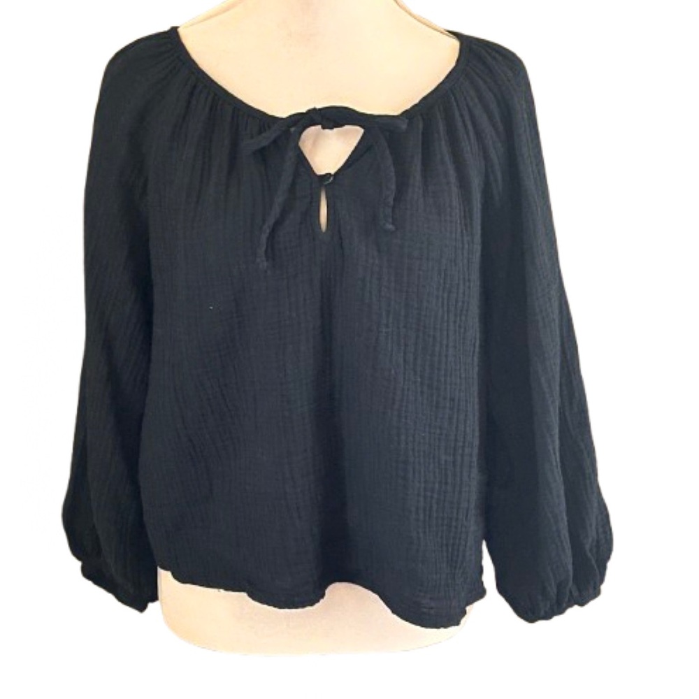 Universal Thread Black Gauzy Cotton Women's Blouse Size S Sustainable Neutral